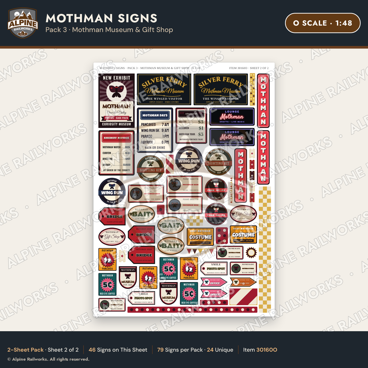 Alpine Railworks 30160O O Scale Mothman Signs - Mothman Museum