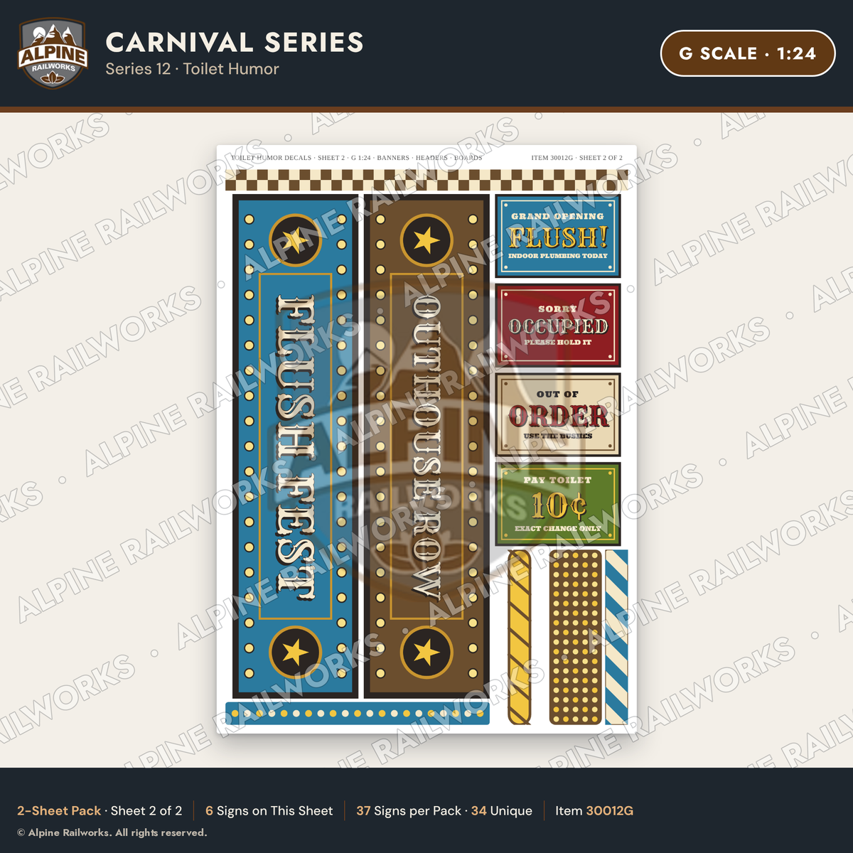 Alpine Railworks 30012G G Scale Carnival Signs - Toilet Humor