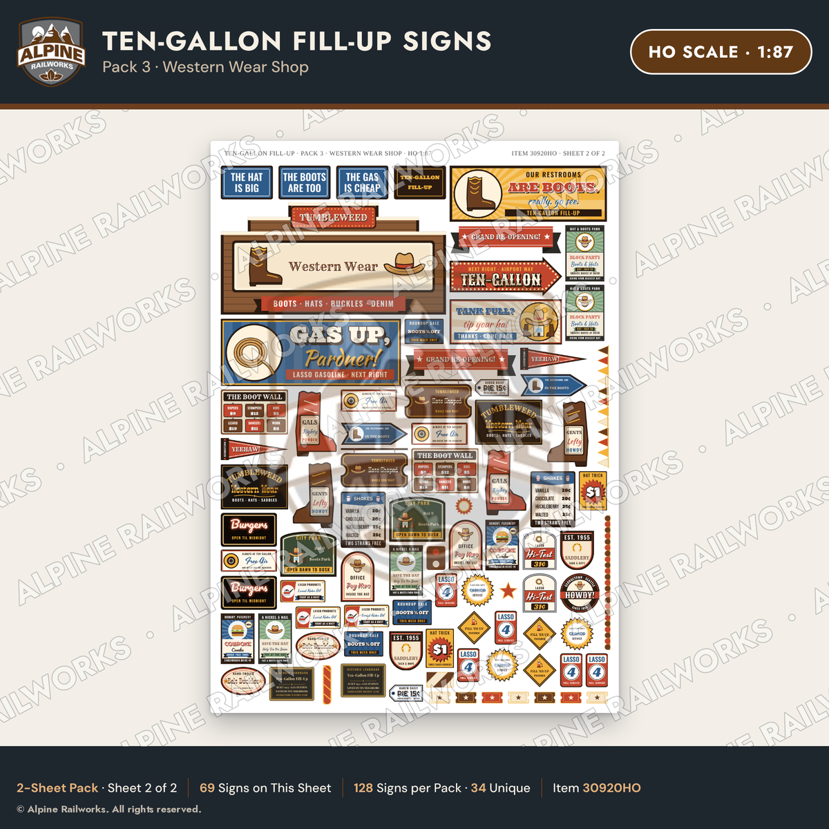 Alpine Railworks 30920HO HO Scale Roadside Signs - Cowboy Hat