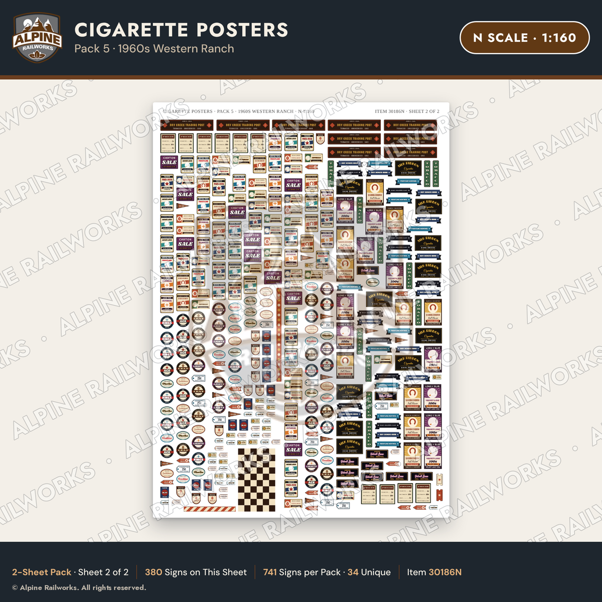 Alpine Railworks 30186N N Scale Cigarette Posters - Western Ranch