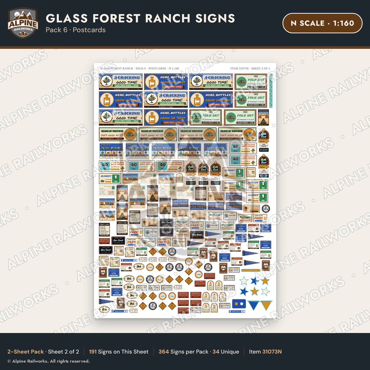 Alpine Railworks 31073N N Scale Roadside Signs - Bottle Tree Ranch