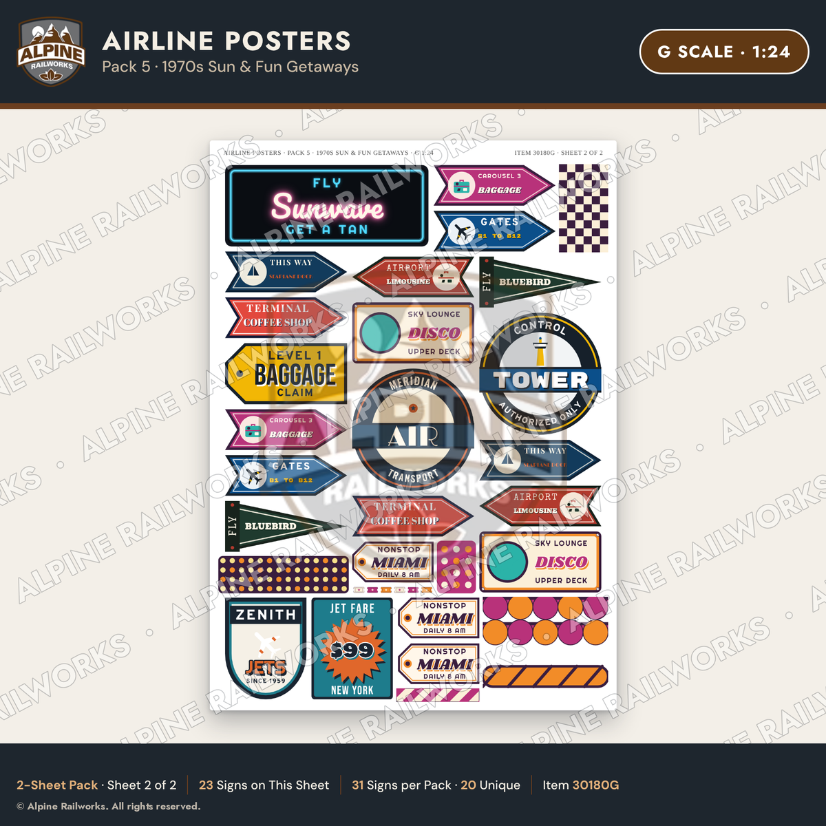 Alpine Railworks 30180G G Scale Airline Posters - 1970s Sun