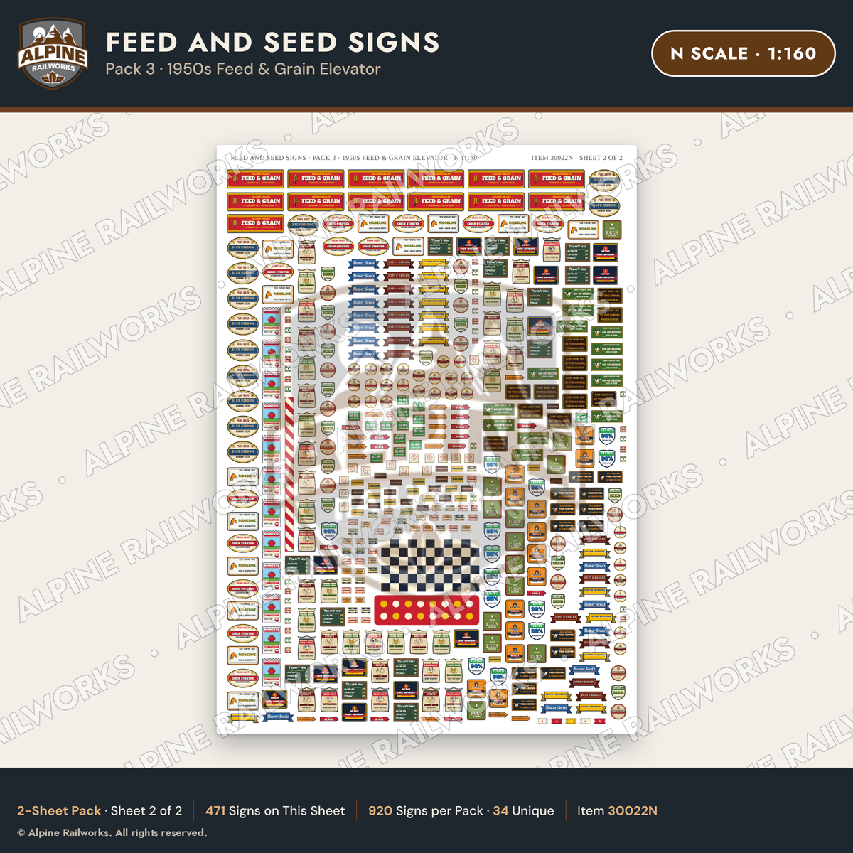 Alpine Railworks 30022N N Scale Feed and Seed Signs - 1950s Feed