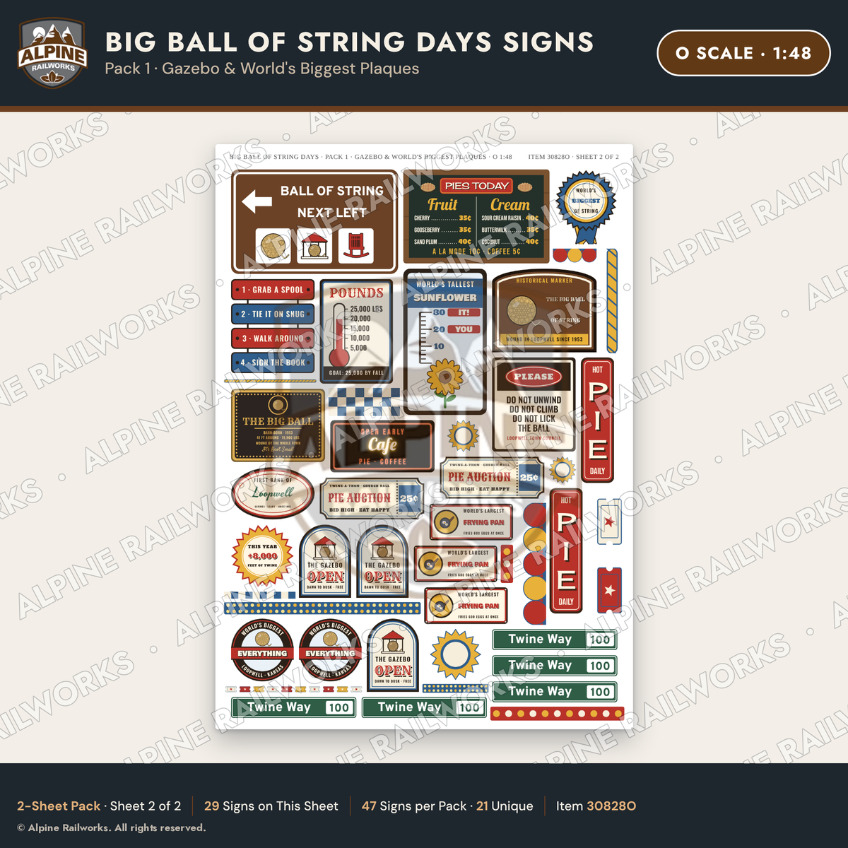 Alpine Railworks 30828O O Scale Roadside Signs - Giant Ball of Twine