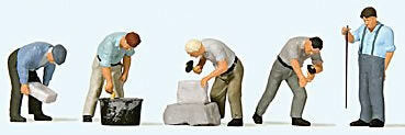 Preiser 10669 HO Scale Working at the Quarrystone Wall -- pkg(5)