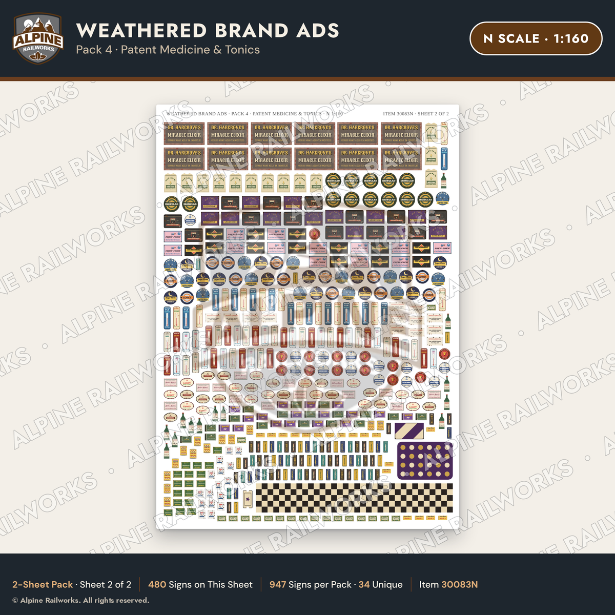 Alpine Railworks 30083N N Scale Weathered Brand Ads - Patent Medicine