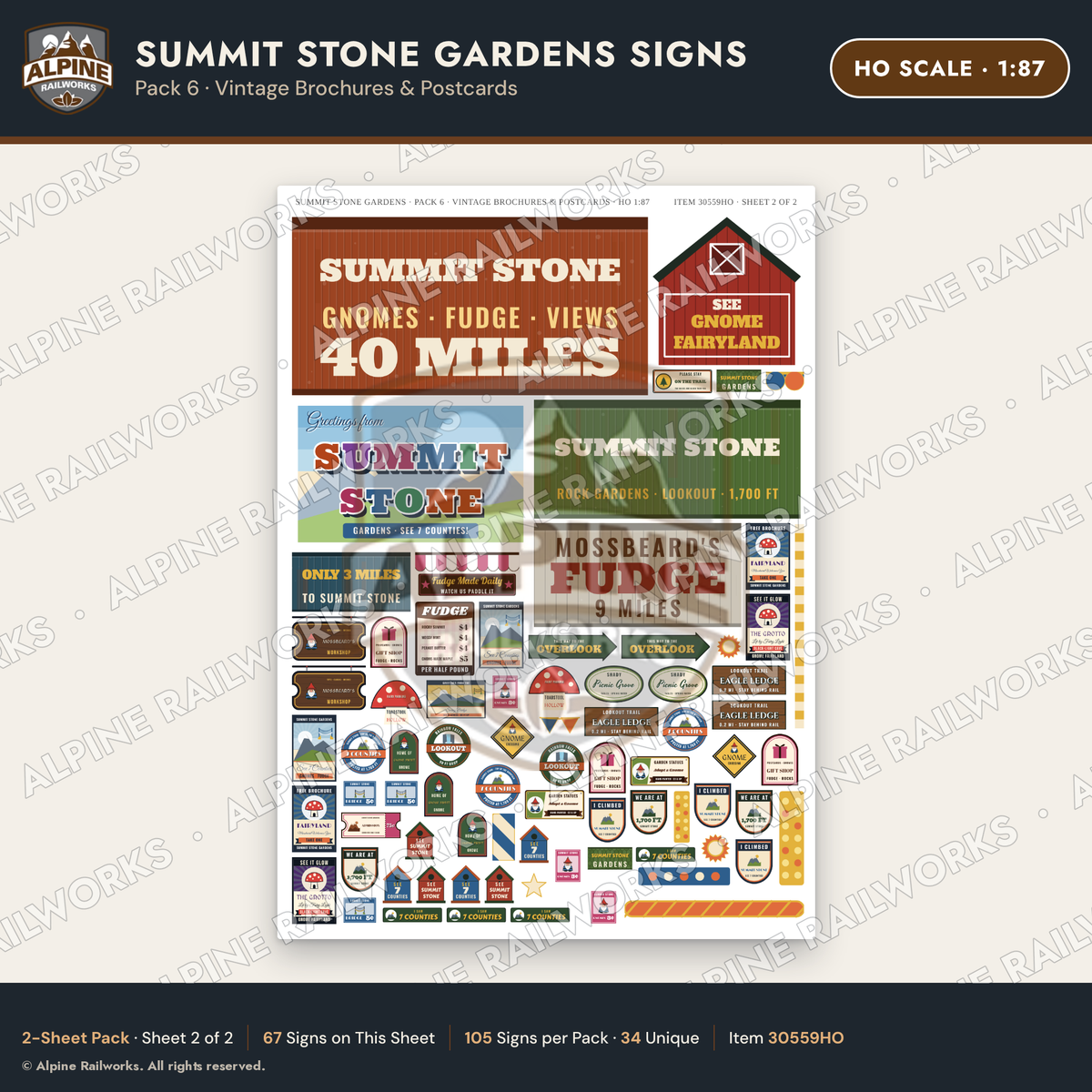 Alpine Railworks 30559HO HO Scale Roadside Signs - Rock Garden