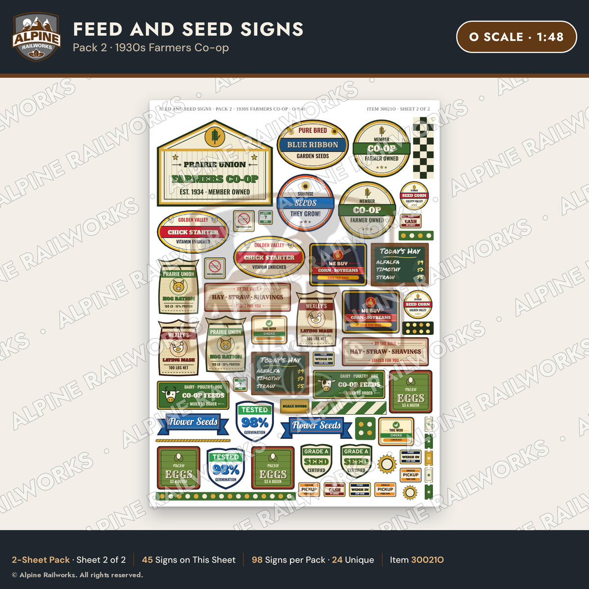 Alpine Railworks 30021O O Scale Feed and Seed Signs - Farmers Co-op