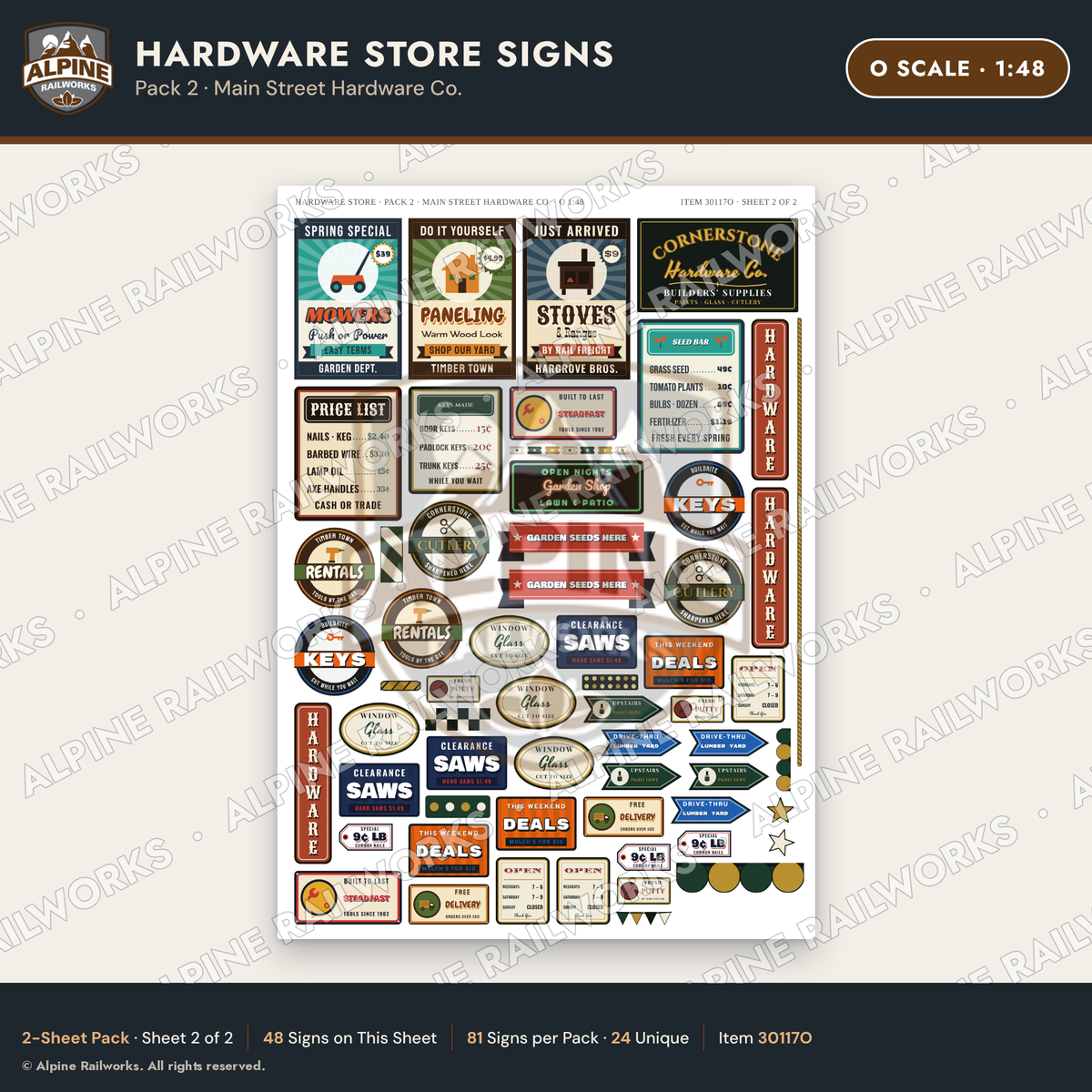 Alpine Railworks 30117O O Scale Hardware Store Signs