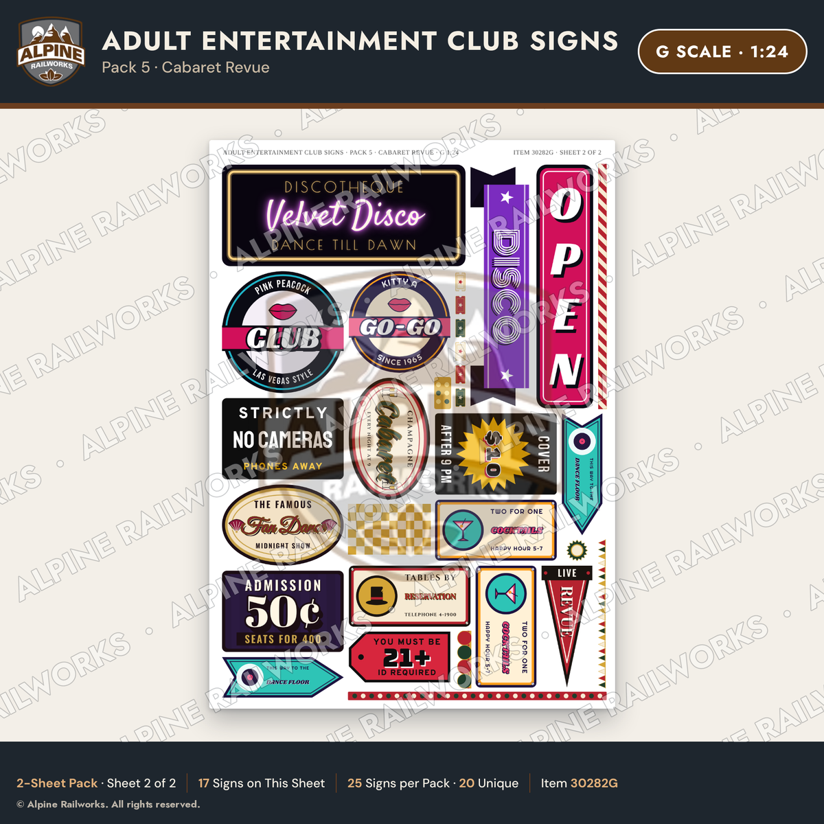 Alpine Railworks 30282G G Scale Adult Entertainment Club Signs