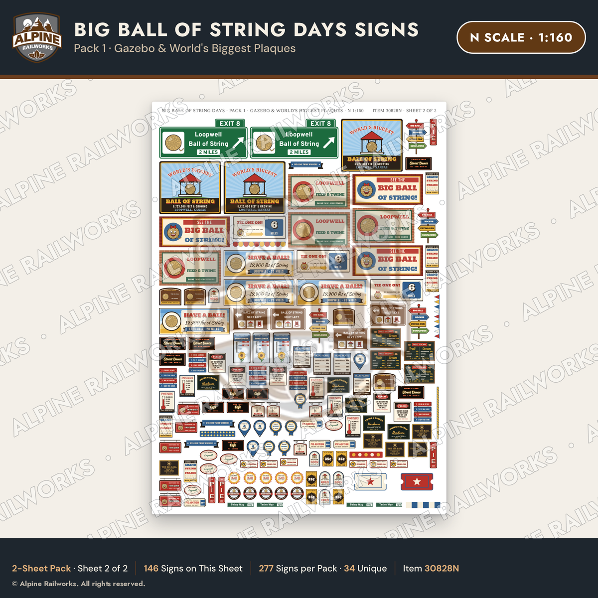 Alpine Railworks 30828N N Scale Roadside Signs - Giant Ball of Twine