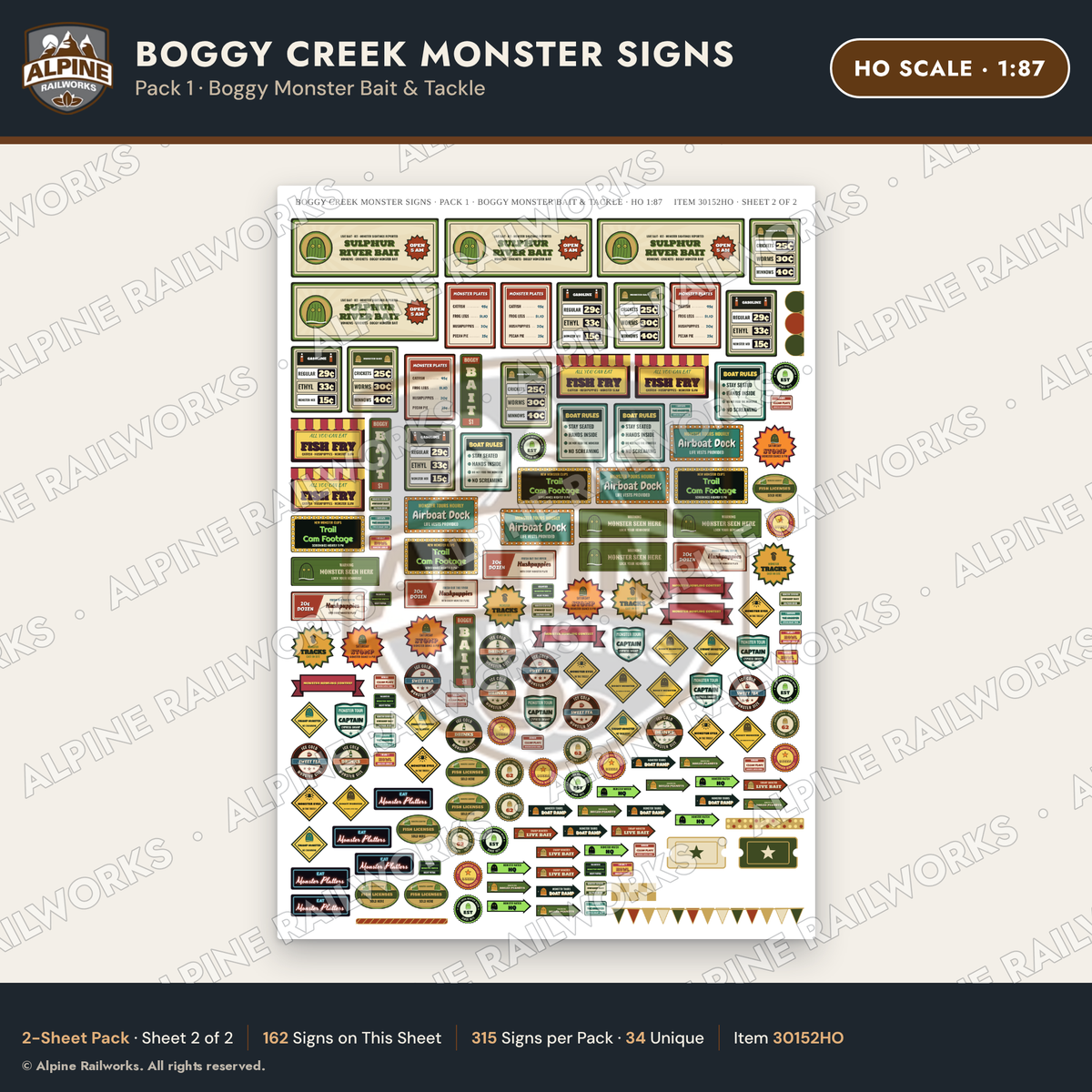Alpine Railworks 30152HO HO Scale Boggy Creek Monster Signs
