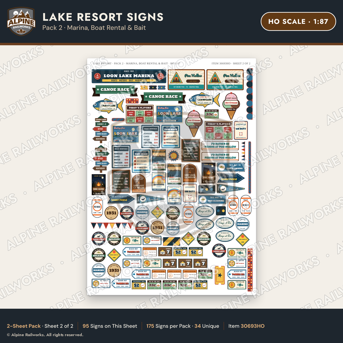 Alpine Railworks 30693HO HO Scale Lake Resort Signs - Marina