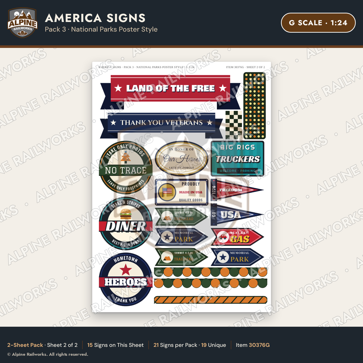 Alpine Railworks 30376G G Scale America Signs