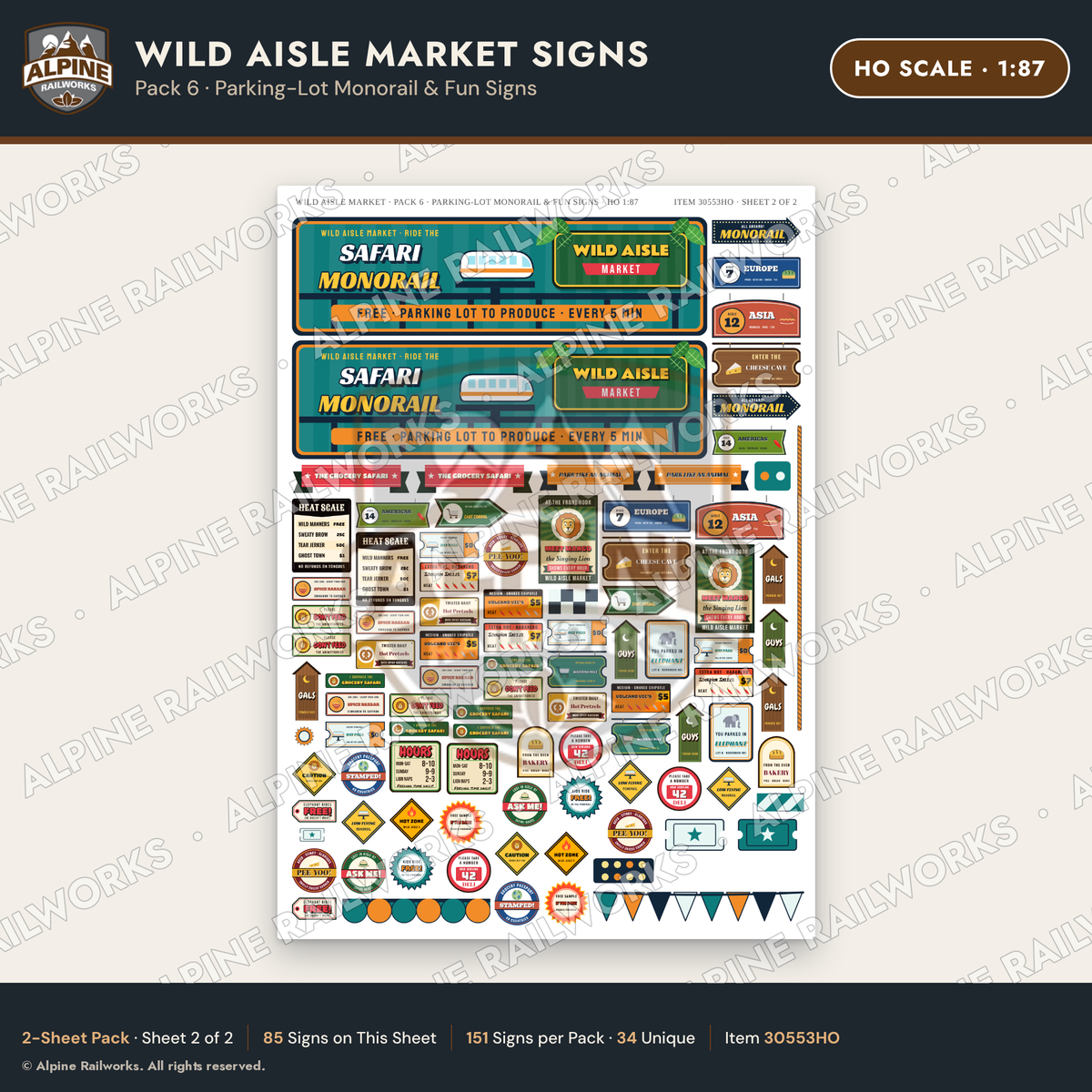 Alpine Railworks 30553HO HO Scale Roadside Signs - Jungle Grocery