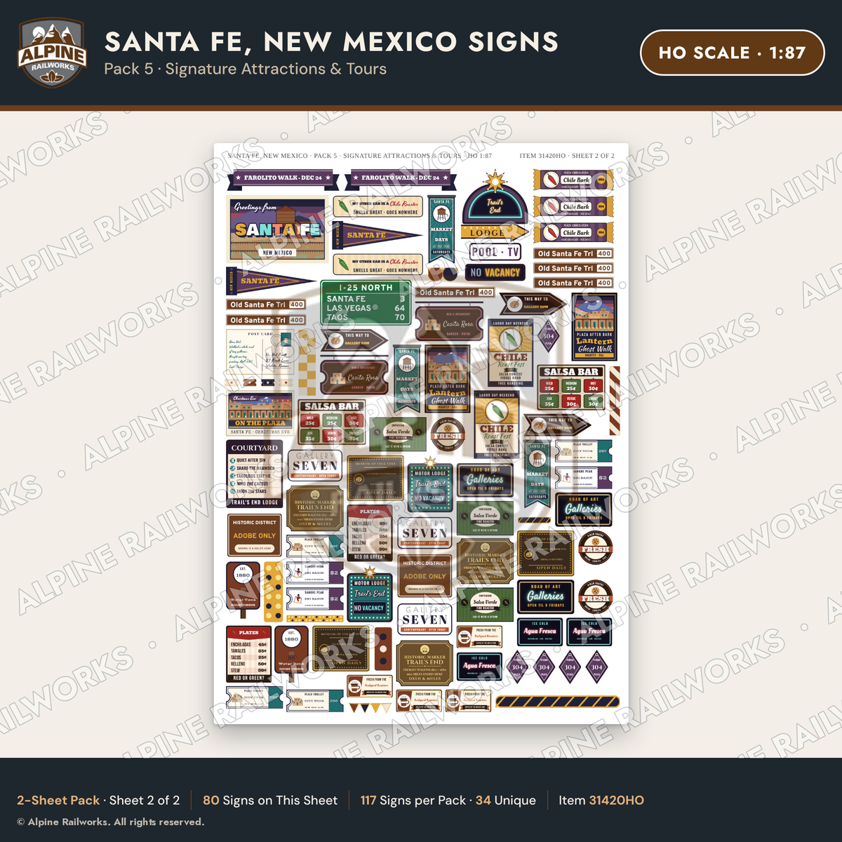 Alpine Railworks 31420HO HO Scale Santa Fe NM Signs - Attractions
