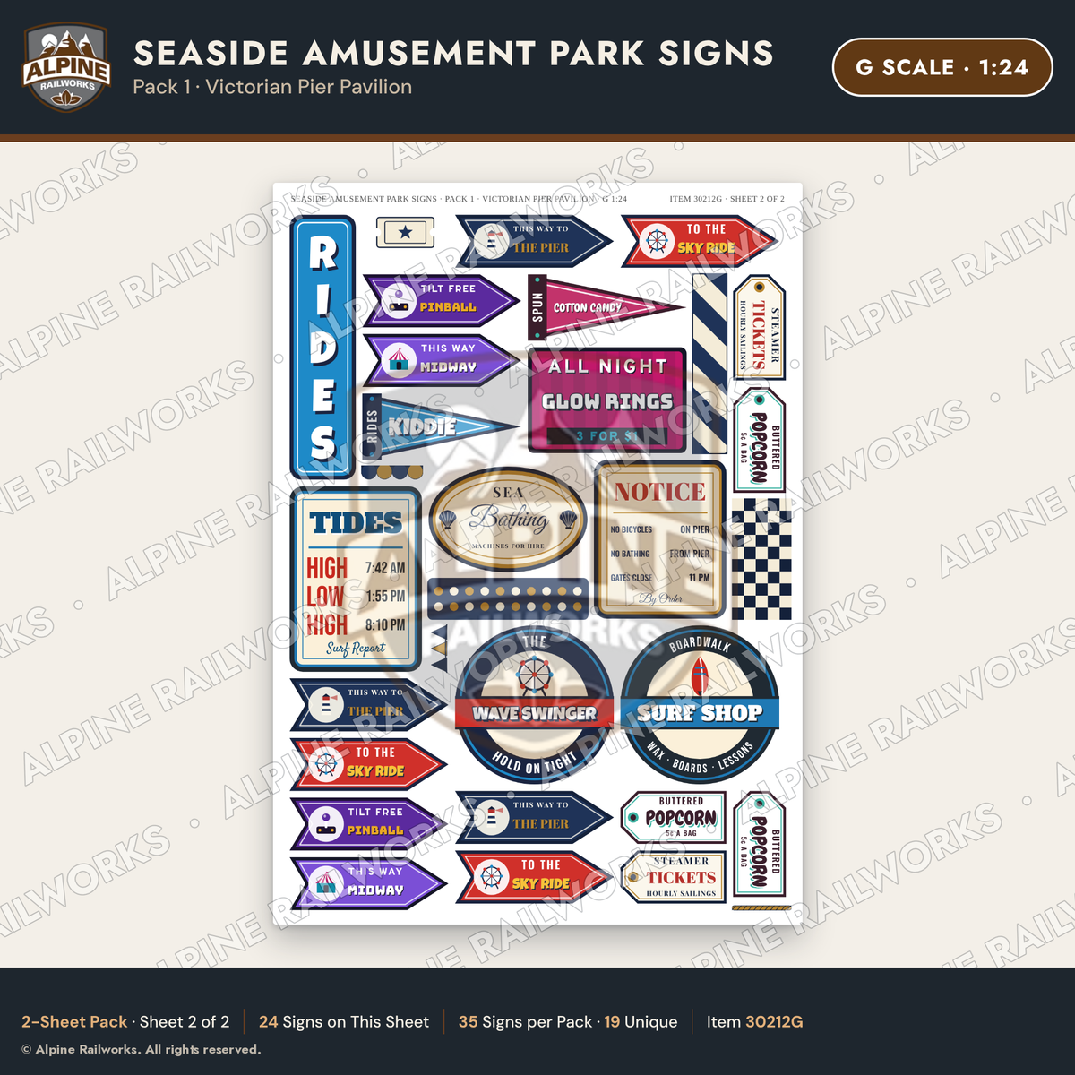 Alpine Railworks 30212G G Scale Seaside Amusement Park Signs