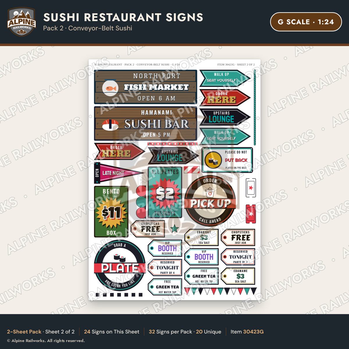Alpine Railworks 30423G G Scale Sushi Restaurant Signs
