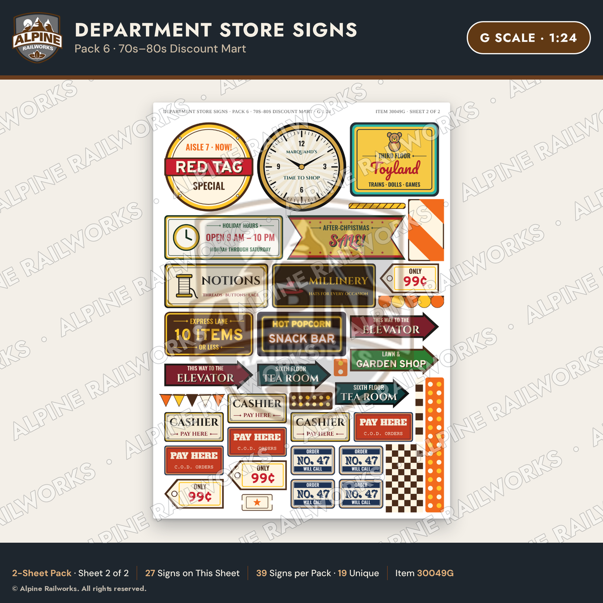 Alpine Railworks 30049G G Scale Department Store Signs