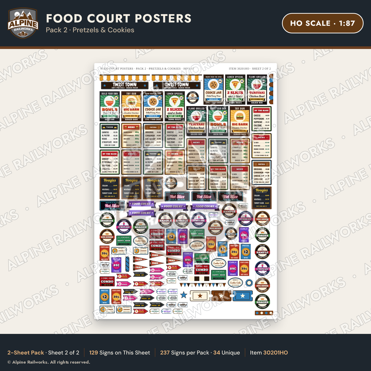 Alpine Railworks 30201HO HO Scale Food Court Posters - Pretzels