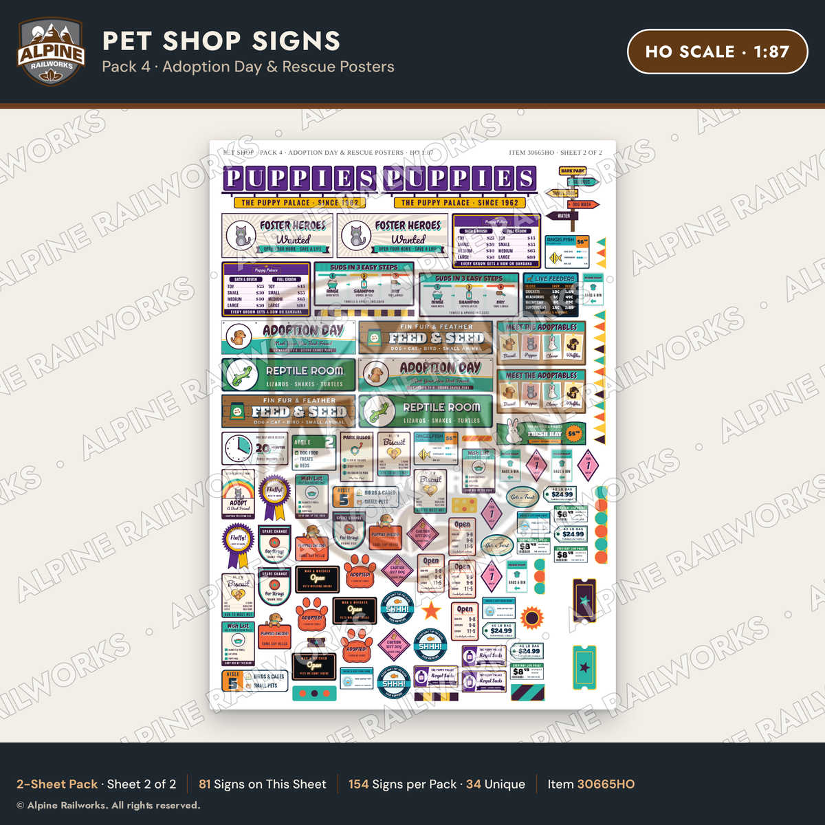 Alpine Railworks 30665HO HO Scale Pet Shop Signs - Adoption Day
