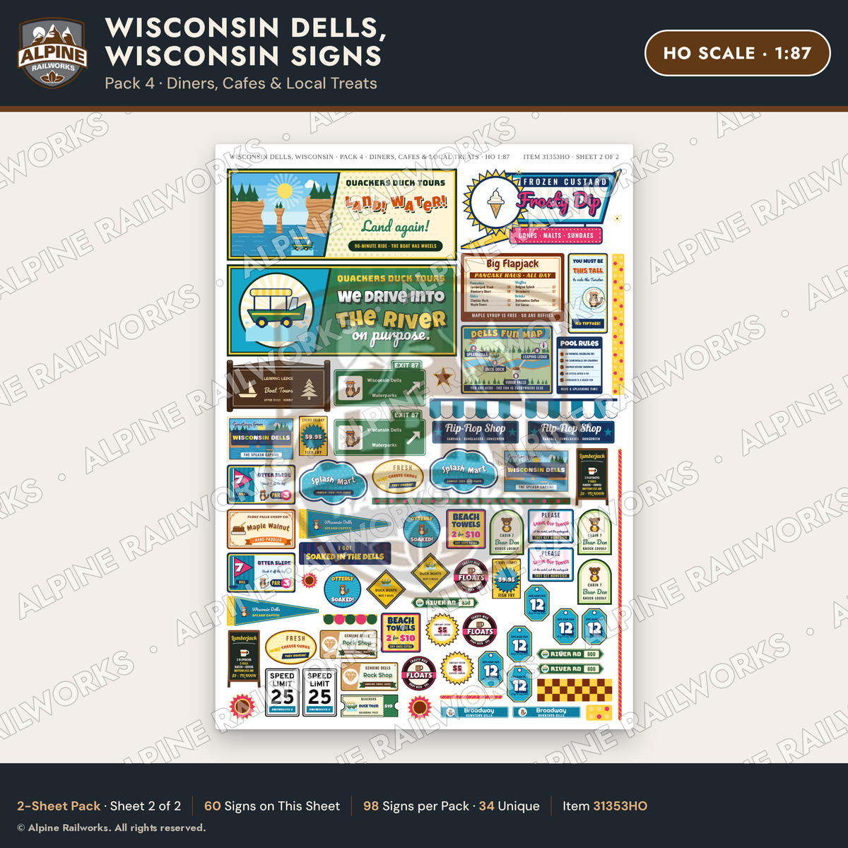 Alpine Railworks 31353HO HO Scale Wisconsin Dells Signs - Diners