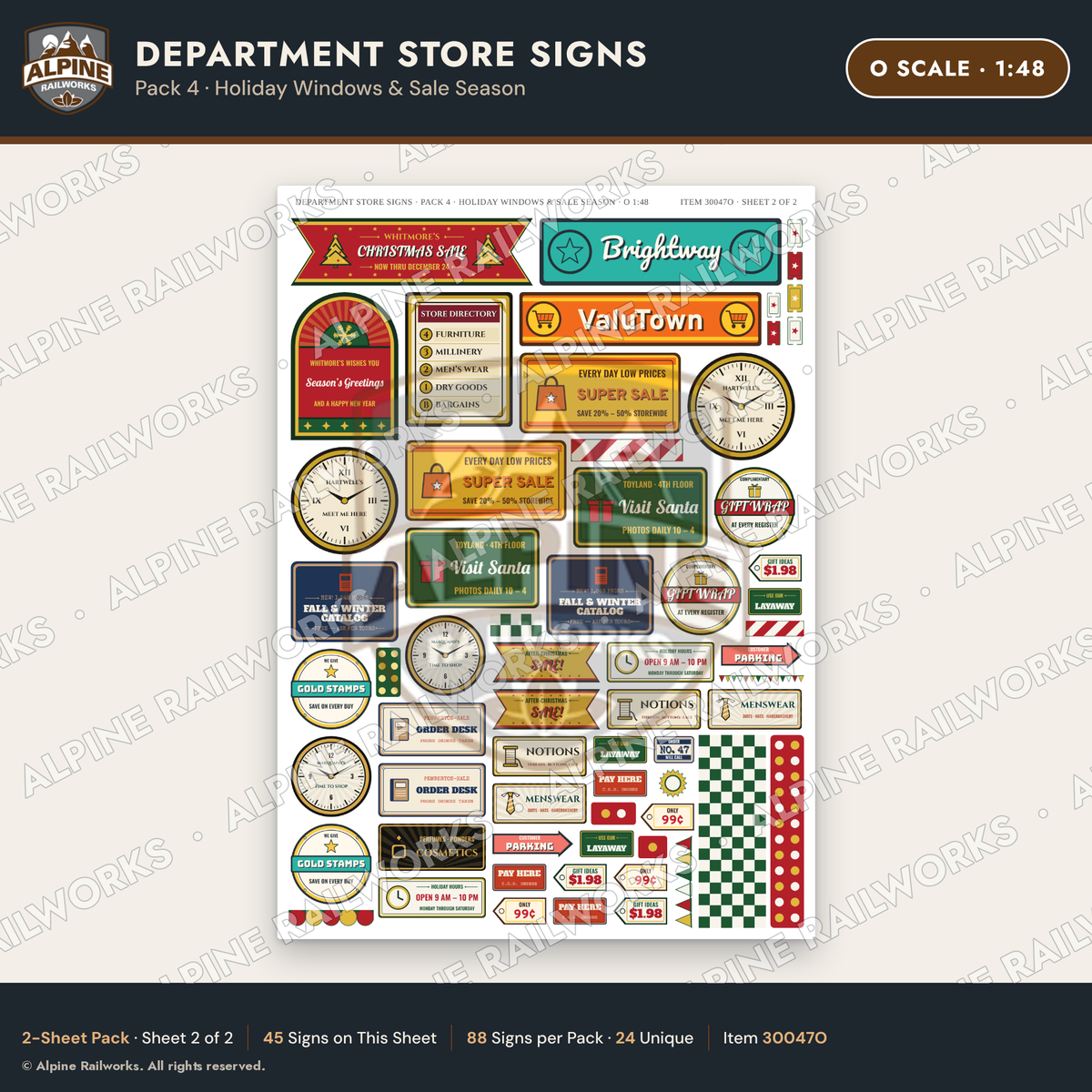 Alpine Railworks 30047O O Scale Department Store Signs