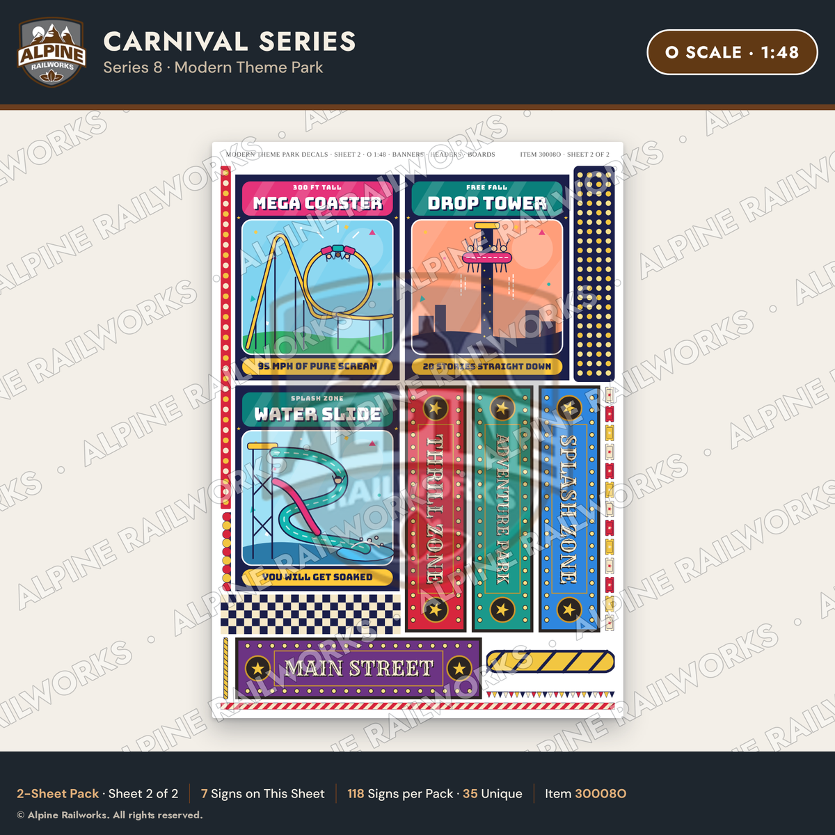 Alpine Railworks 30008O O Scale Carnival Signs - Modern Theme Park
