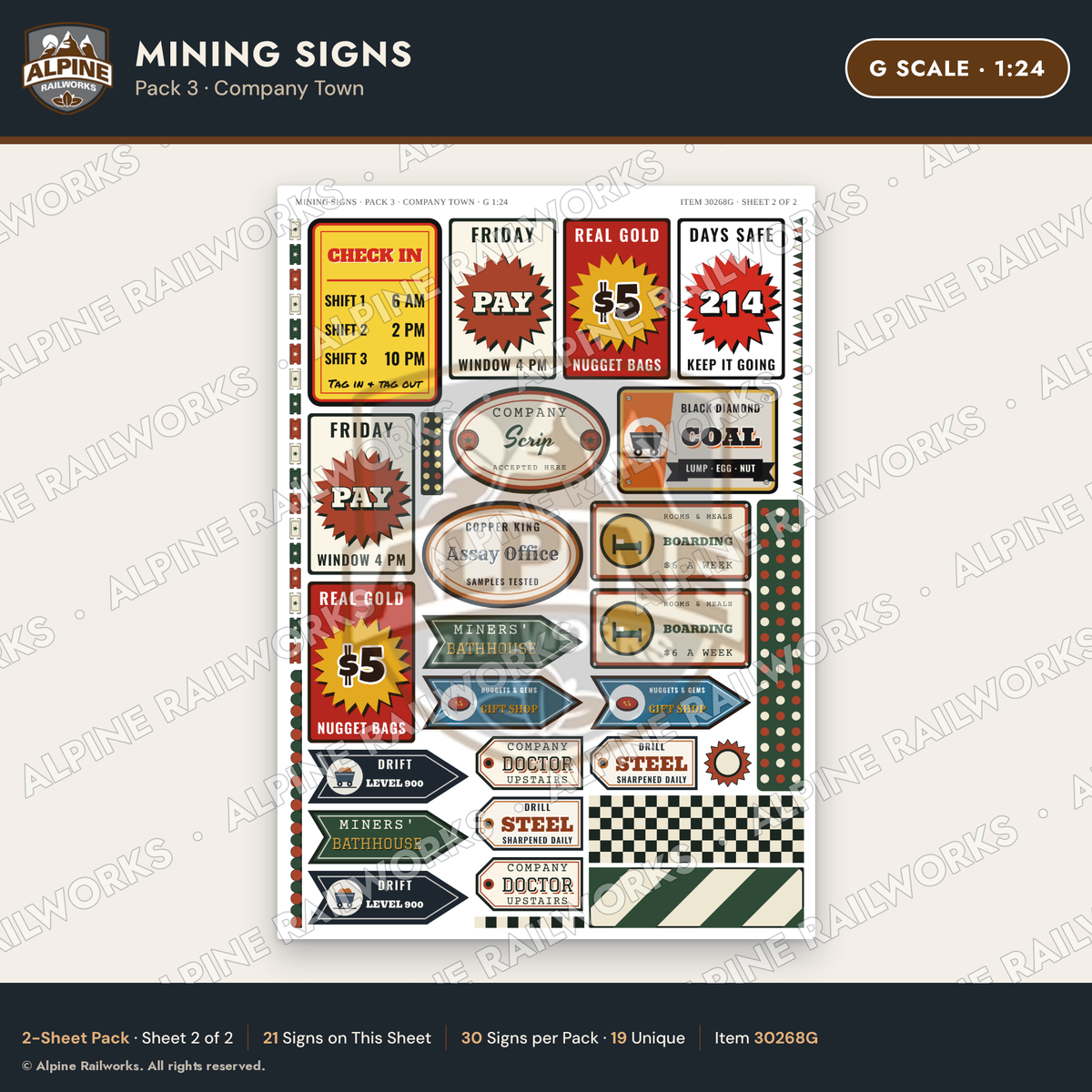 Alpine Railworks 30268G G Scale Mining Signs - Company Town