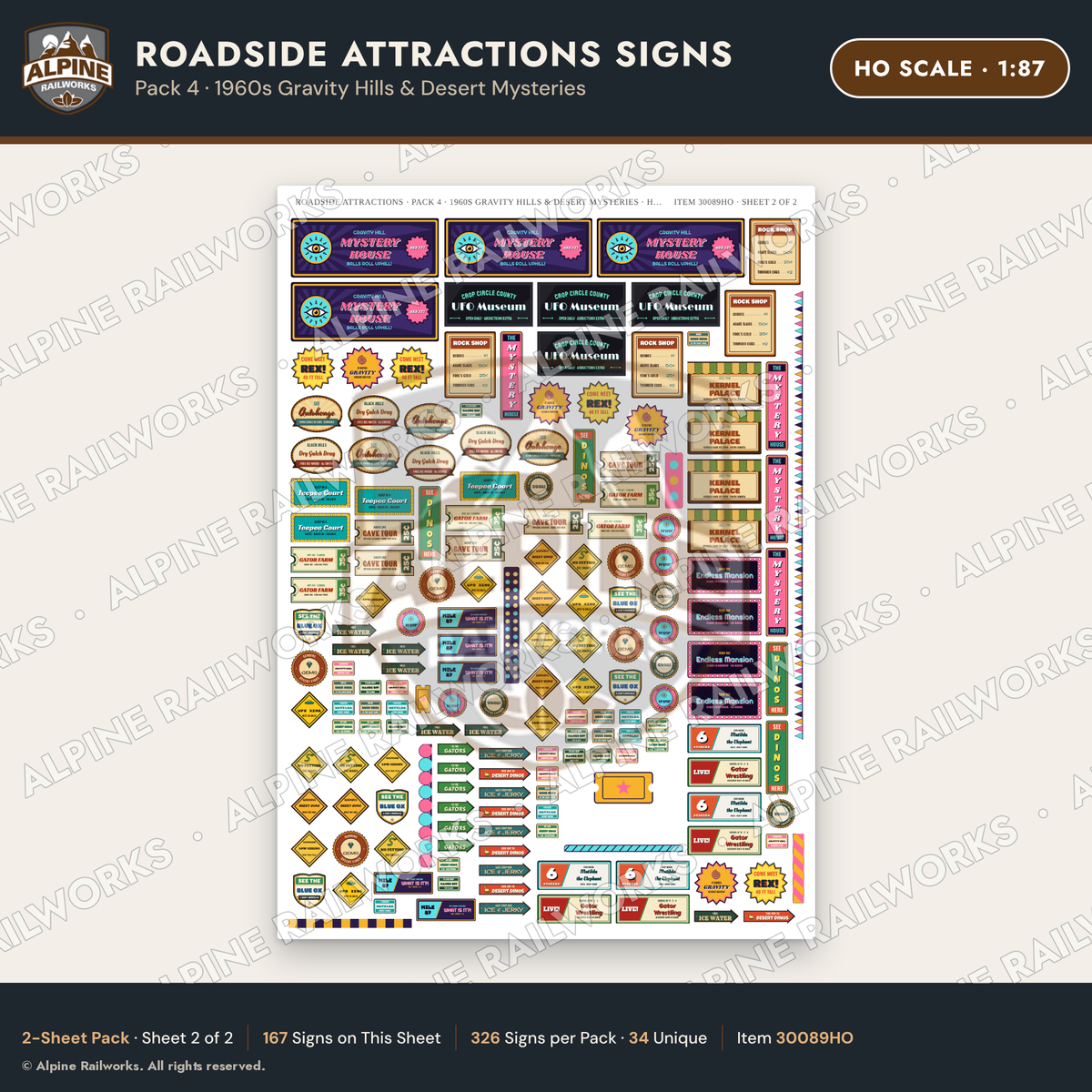 Alpine Railworks 30089HO HO Scale Roadside Attractions Signs