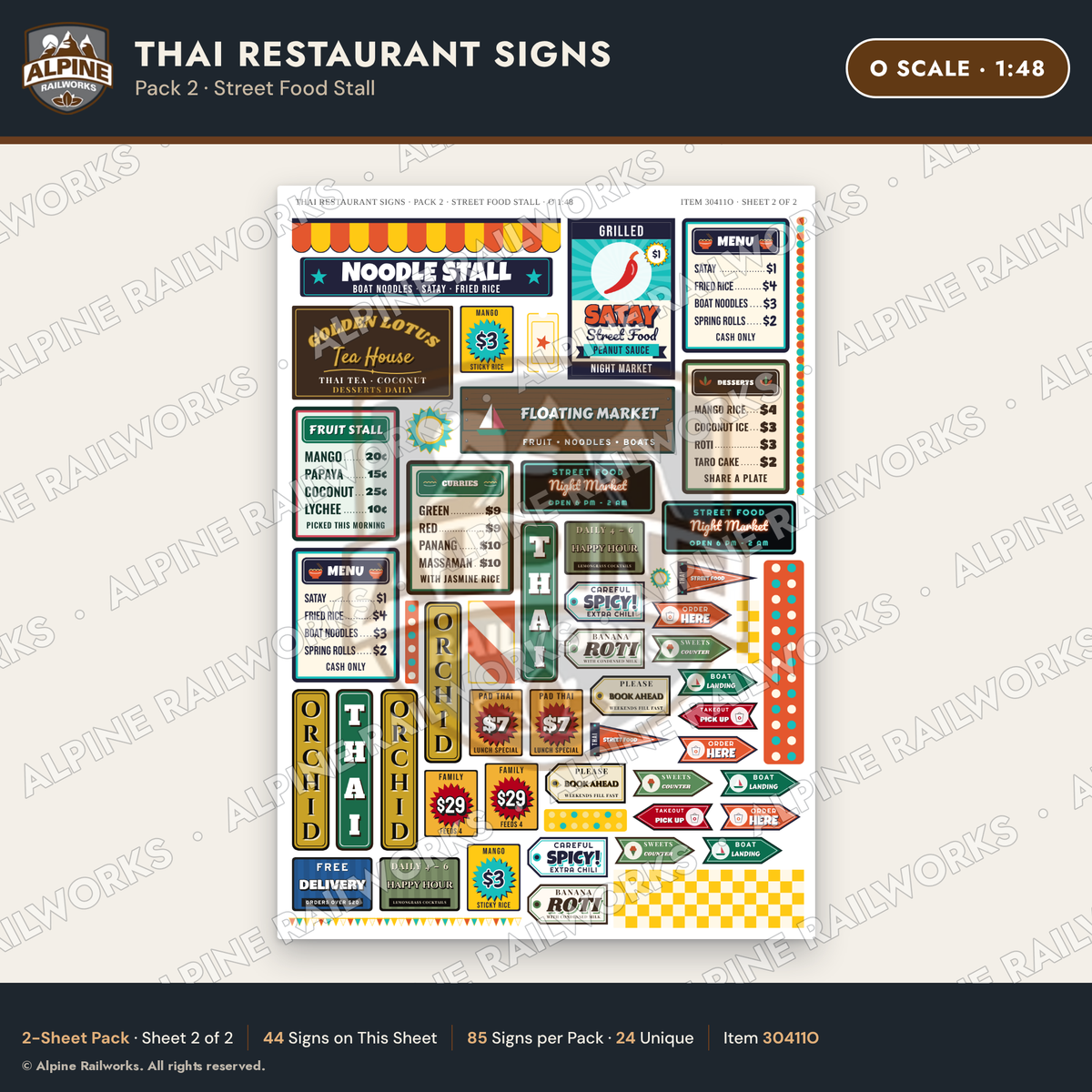 Alpine Railworks 30411O O Scale Thai Restaurant Signs