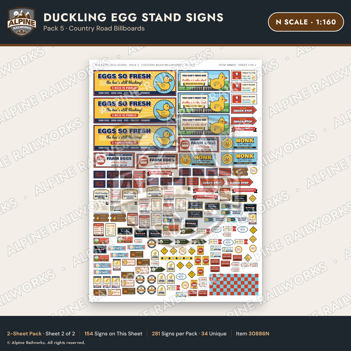 Alpine Railworks 30886N N Scale Roadside Signs - Giant Duck Farm Stand