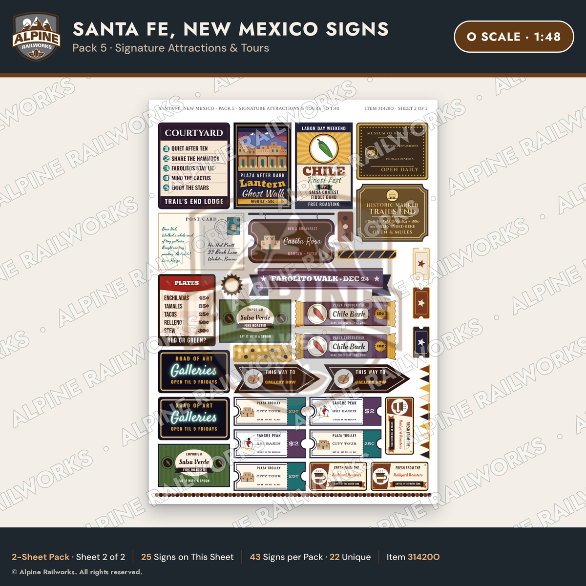Alpine Railworks 31420O O Scale Santa Fe NM Signs - Attractions