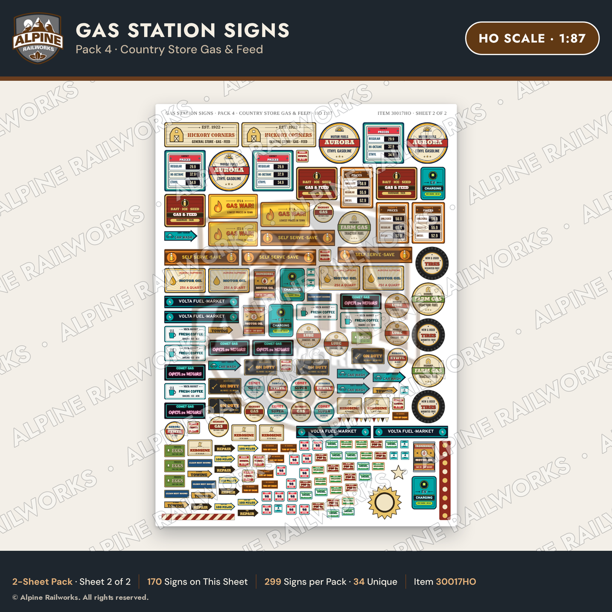 Alpine Railworks 30017HO HO Scale Gas Station Signs