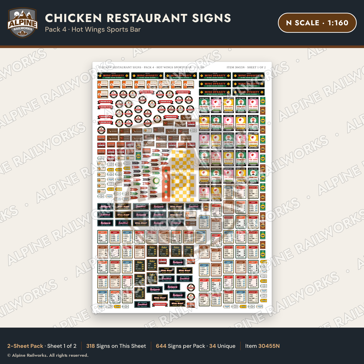 Alpine Railworks 30455N N Scale Chicken Restaurant Signs