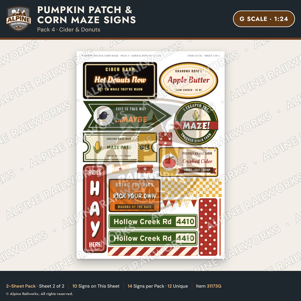 Alpine Railworks 31173G G Scale Farm Signs - Pumpkin Patch & Corn Maze