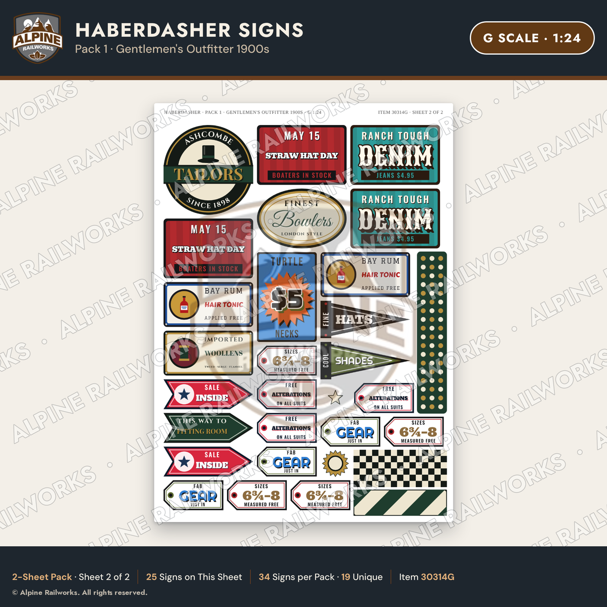 Alpine Railworks 30314G G Scale Haberdasher Signs