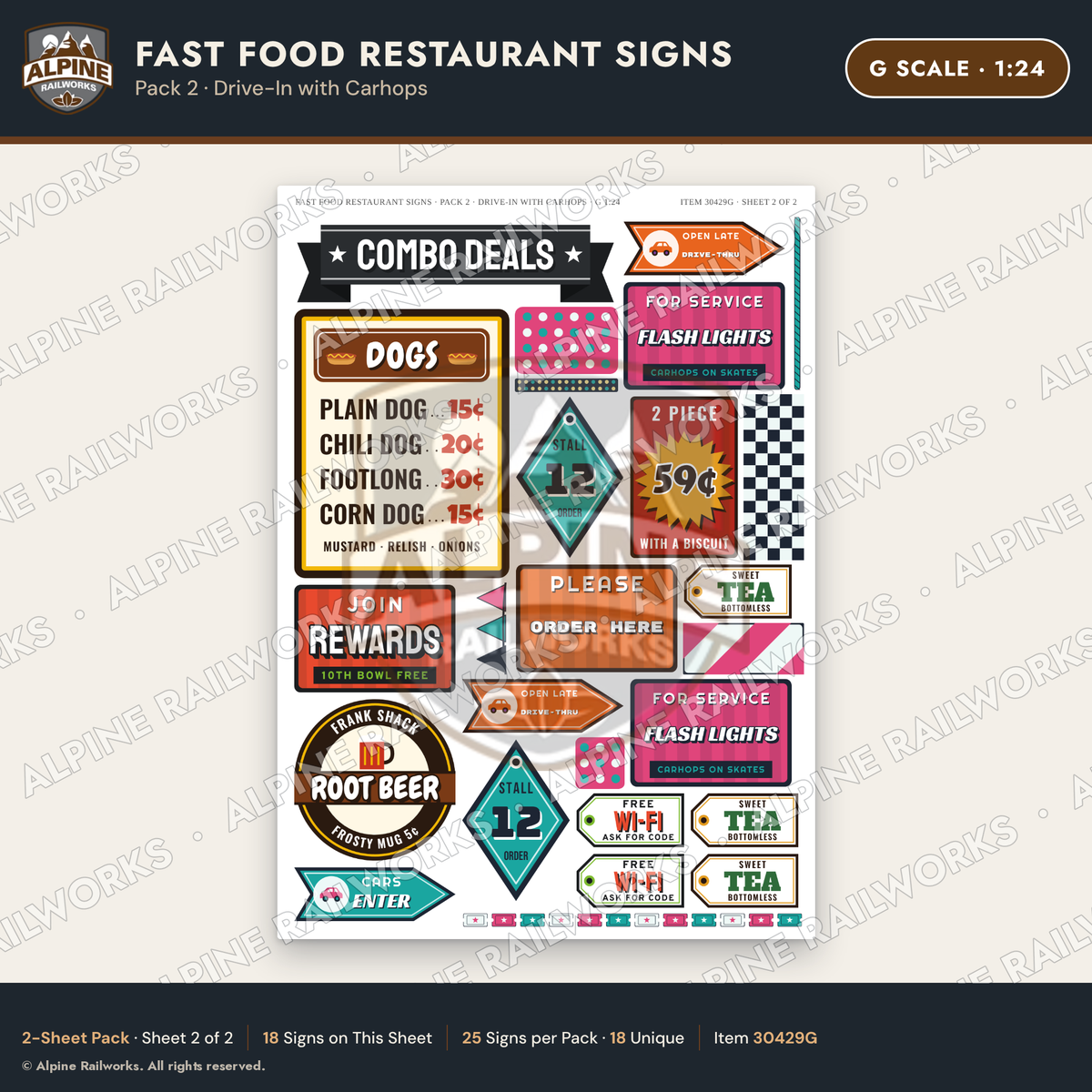 Alpine Railworks 30429G G Scale Fast Food Restaurant Signs