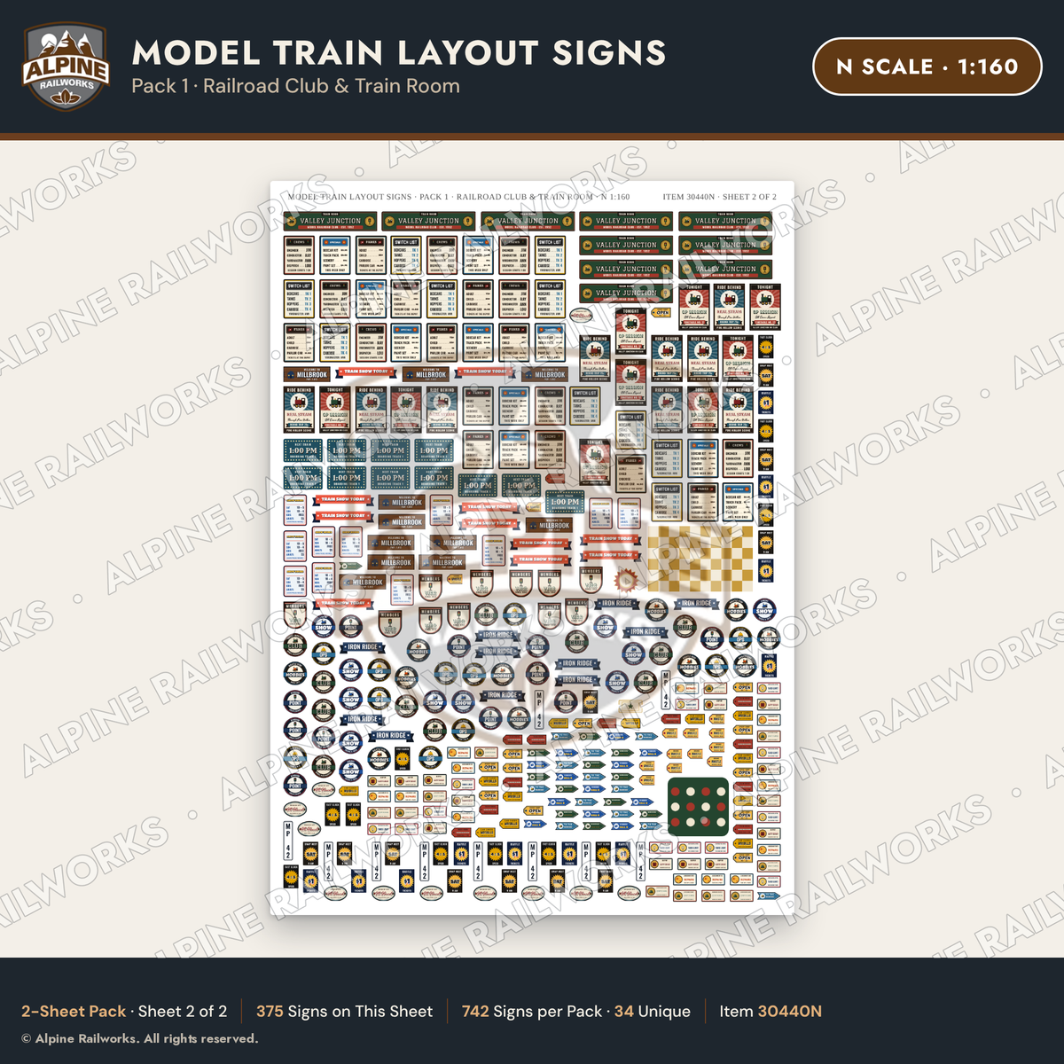 Alpine Railworks 30440N N Scale Model Train Layout Signs