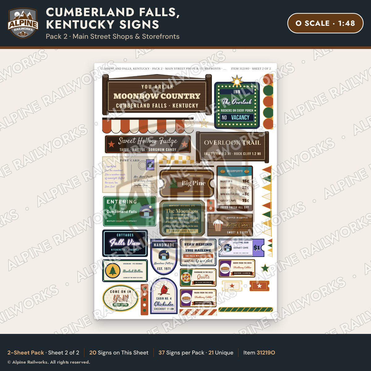 Alpine Railworks 31219O O Scale Cumberland Falls Signs - Shops