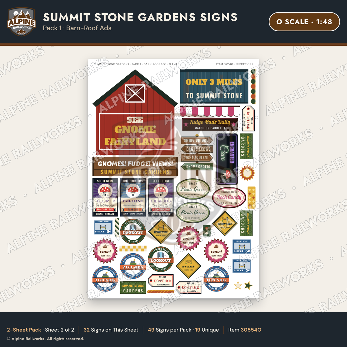 Alpine Railworks 30554O O Scale Roadside Signs - Rock Garden