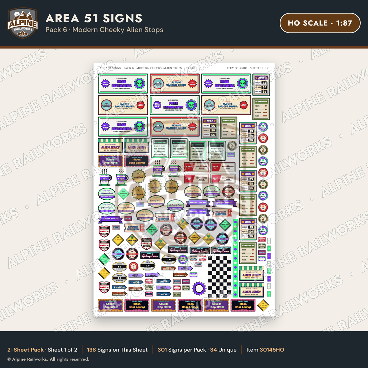 Alpine Railworks 30145HO HO Scale Area 51 Signs