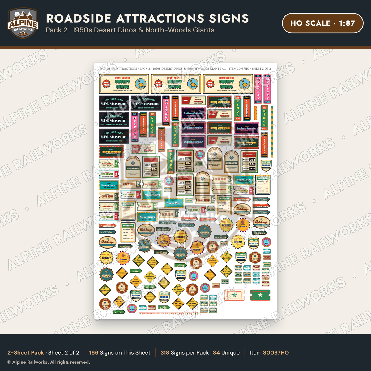 Alpine Railworks 30087HO HO Scale Roadside Attractions Signs