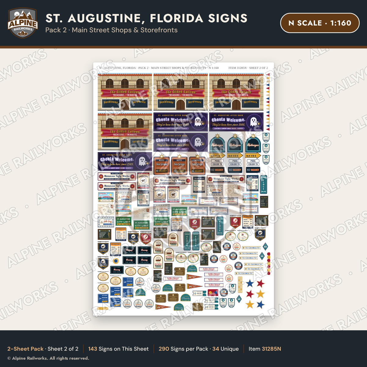 Alpine Railworks 31285N N Scale St. Augustine FL Signs - Shops