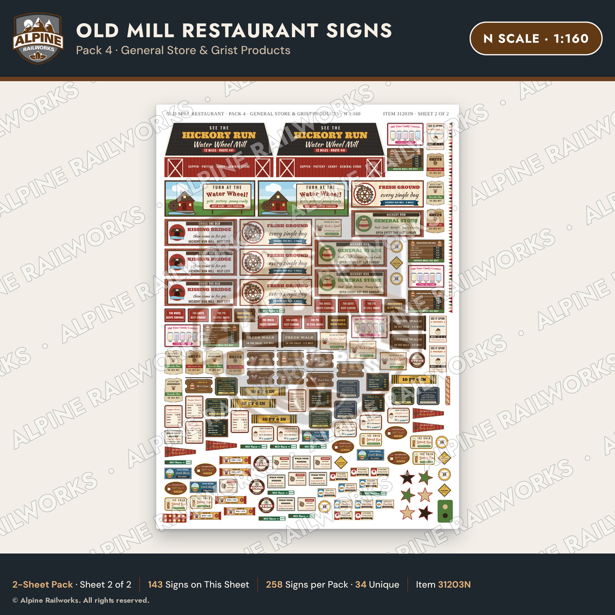 Alpine Railworks 31203N N Scale Old Mill Signs - General Store