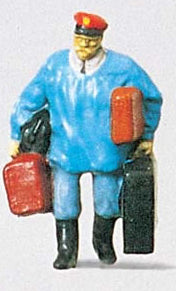 Preiser 28013 HO Scale Individual Figure - Railway Personel -- Porter w/Luggage