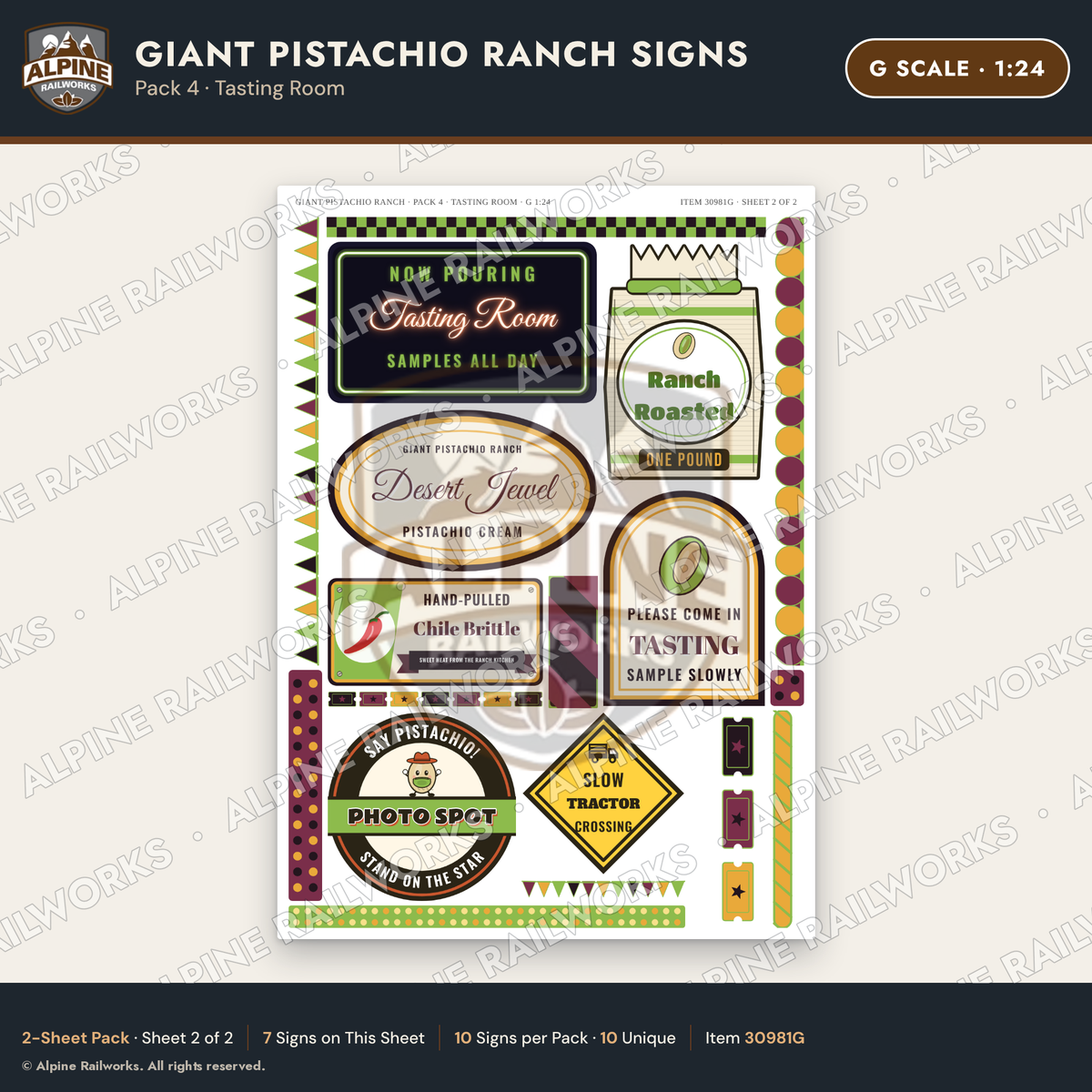Alpine Railworks 30981G G Scale Roadside Signs - Giant Pistachio