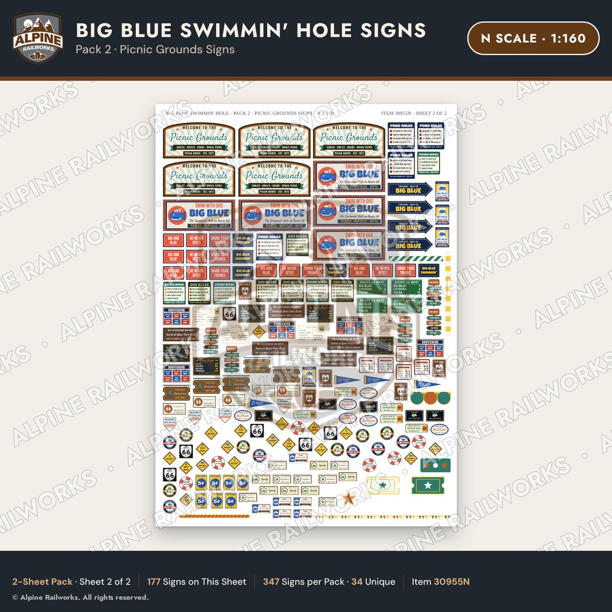Alpine Railworks 30955N N Scale Roadside Attraction Signs - Blue Whale