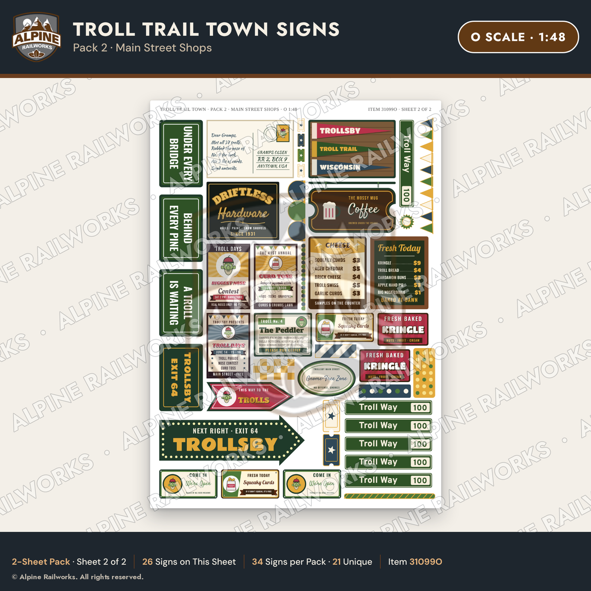 Alpine Railworks 31099O O Scale Roadside Attraction Signs - Troll Town