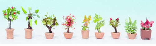 Noch 14082 N Scale Ornamental Plants in Flower Pots -- Set #2 pkg(9)